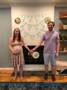 New parents-to-be Maegan and Dan Brege at their virtual baby shower. Image courtesy of Emily Irwin.